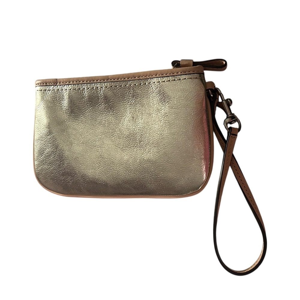 COACH Gold Metallic Wristlet with Tan Trim - Picture 3 of 6